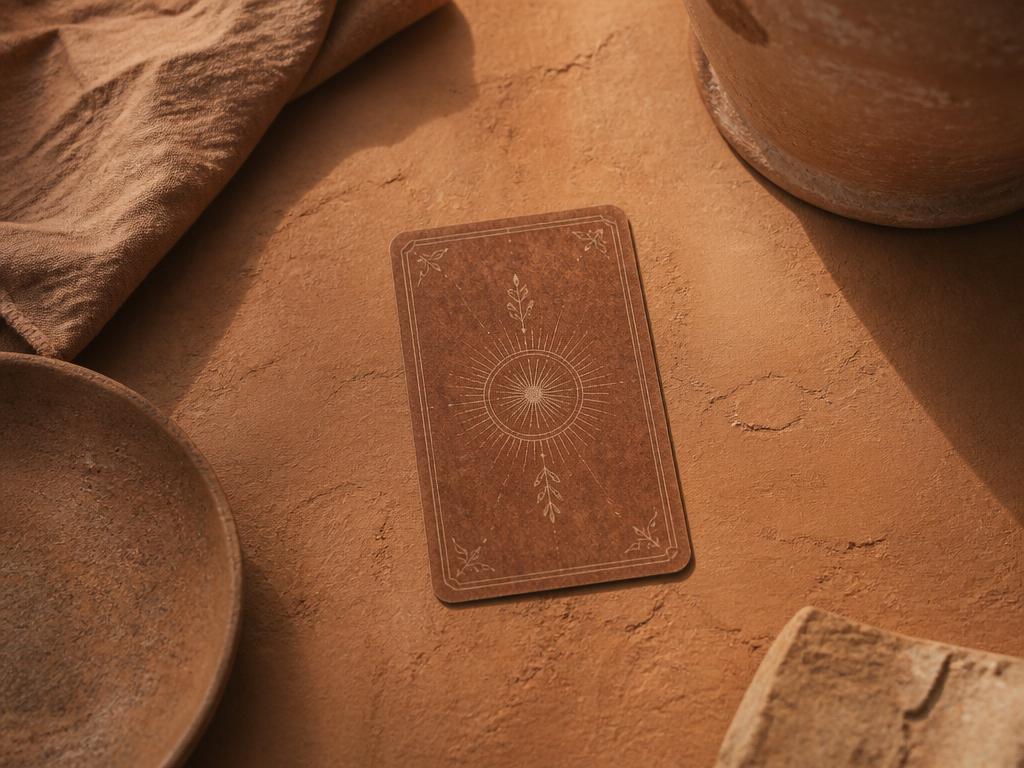 Tarot cards on a textured clay surface